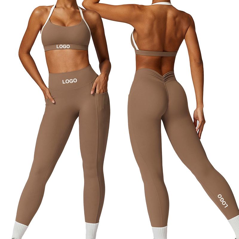 Conjunto de Roupas de Yoga de Fábrica por Atacado, Costas Bonitas, Ajuste na Cintura, Fechamento Antirrugas, Roupas de Esporte Justas e Casuais