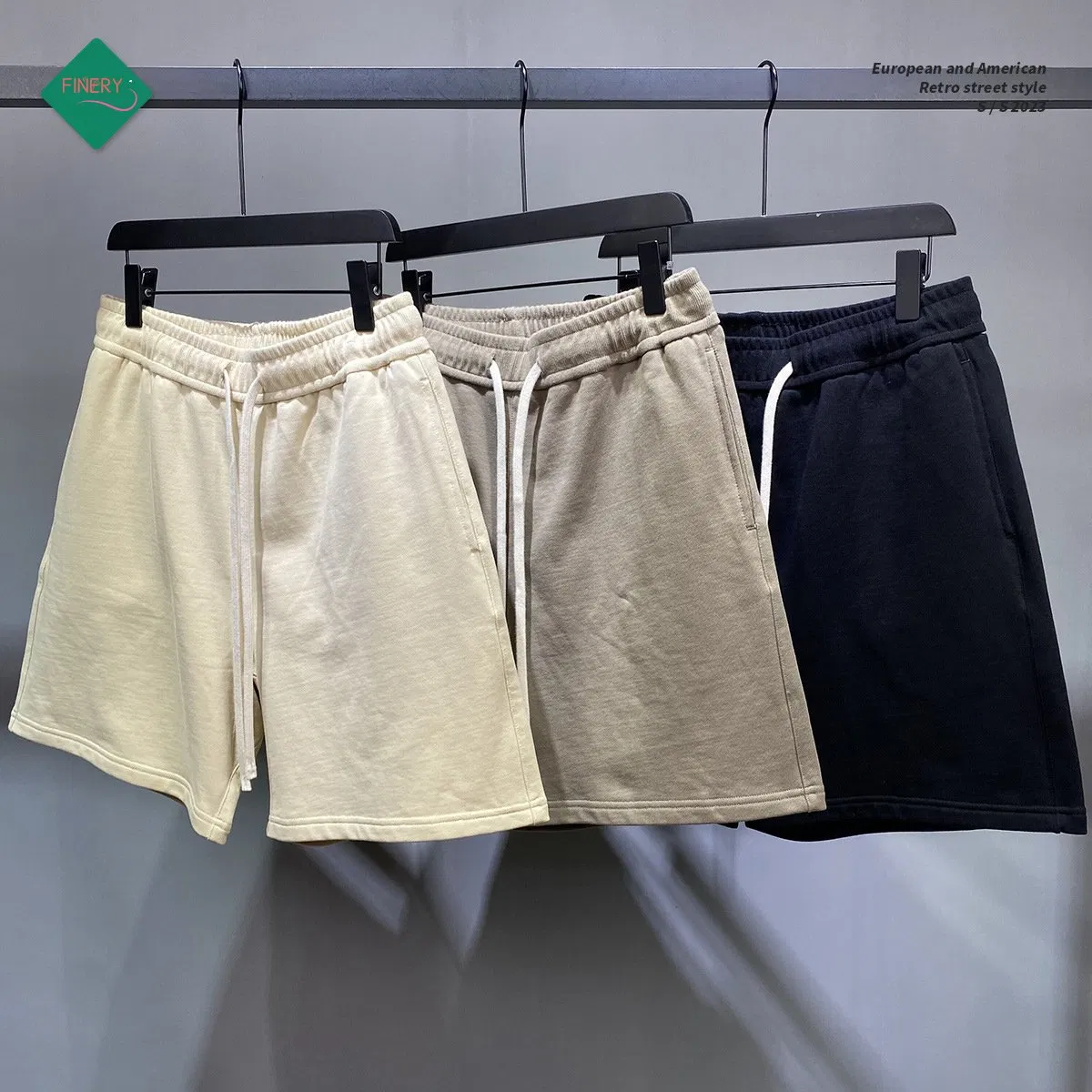 380GSM 100% Calções de Algodão Unissexo em Terry Francês Marca Tendência Soltos com Cordão Casual de Cintura Alta Calções Essenciais para Homens