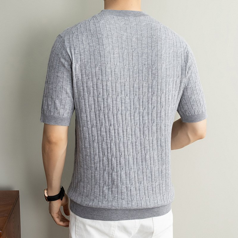 Suéter de malha curta para homens, com padrão de trançado, cor sólida, vestuário casual, pulôver