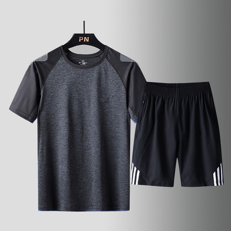 Conjunto Esportivo Casual Masculino de Verão com Camiseta de Manga Curta, Dois Peças, Roupas de Corrida