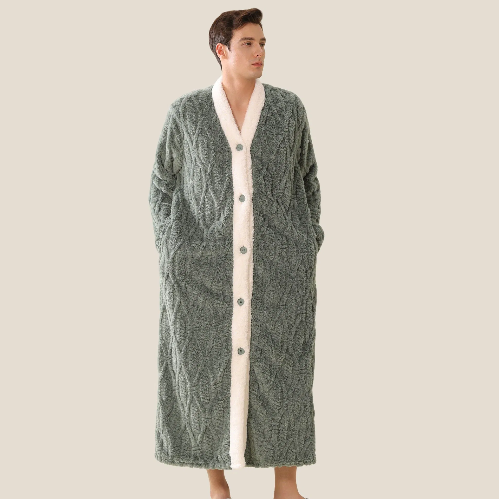 Nova Chegada Vestido de Noite Casual V-Neck Jacquard Confortável para Casal Roupão de Lazer