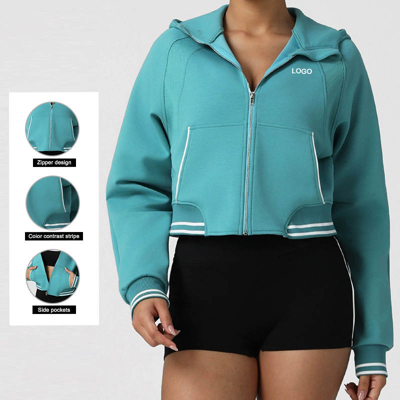 Camisola de manga longa esportiva e casual, jaqueta com capuz e zíper em blocos de cores para outono e inverno, moletom grosso