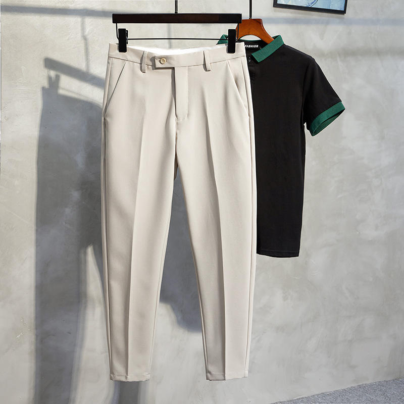 Calças de Verão Britânicas para Homens, Ajuste Slim de Negócios, Tamanho Casual, Calças de Terno