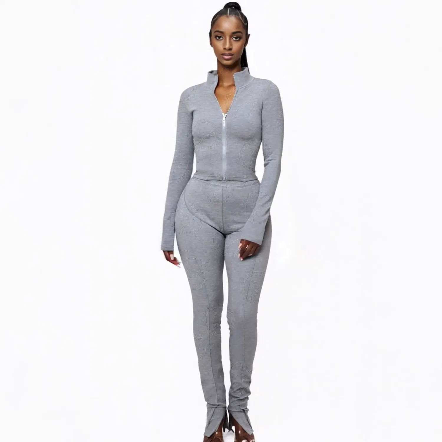 Conjunto de Calças de Duas Peças com Zíper para Mulheres 2025 Nova Coleção de Primavera Roupas Femininas Conjunto de Agasalhos Casuais Longos para Lazer