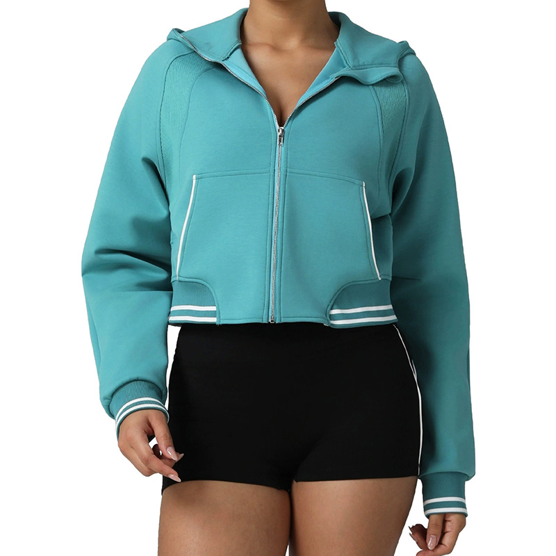 Camisola de manga longa esportiva e casual, jaqueta com capuz e zíper em blocos de cores para outono e inverno, moletom grosso