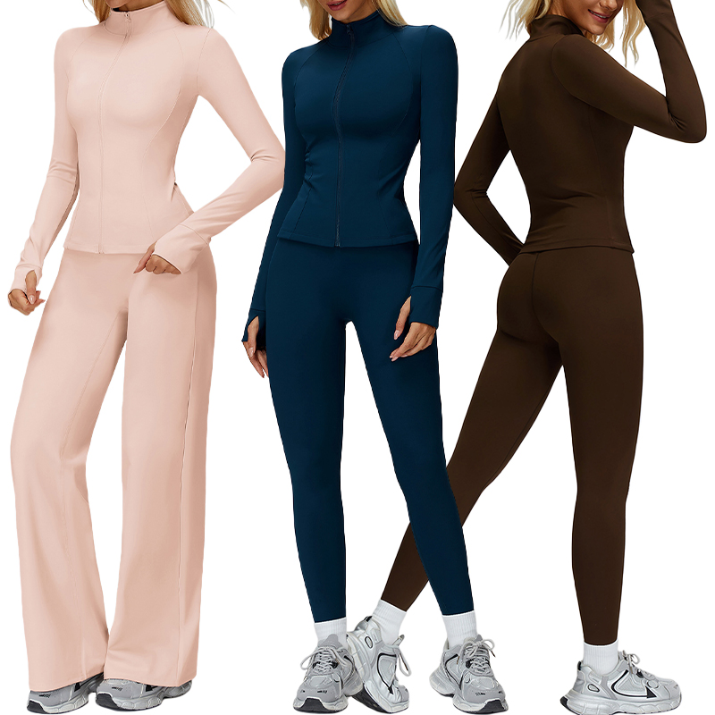 Conjunto de roupas esportivas para corrida e fitness, casual e versátil, com zíper, à prova de vento e forrado com fleece quente