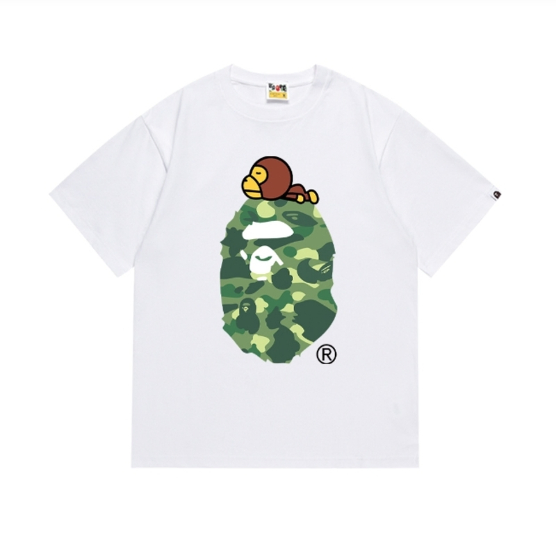 Camiseta de Cabeça de Macaco Moda de Rua Vintage Algodão Pesado Casual Manga Curta