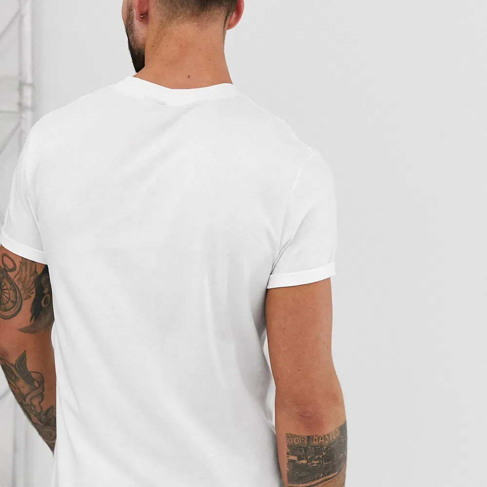 Camisetas brancas curtas em poliéster personalizadas para uniformes de trabalho casuais masculinos