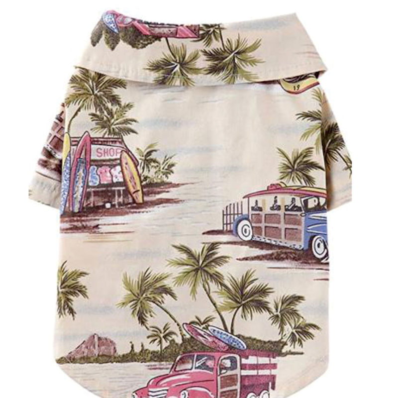 Camisa para Cachorro com Estampa de Praia Havaiana, Roupas Casuais para Pets com Botão