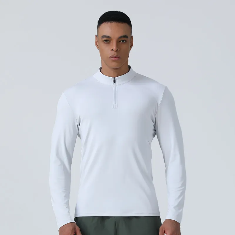 Novo Top com Gola Alta e Zíper Masculino, Roupas Casuais para Corrida e Fitness ao Ar Livre, Manga Longa Elástica e Slim