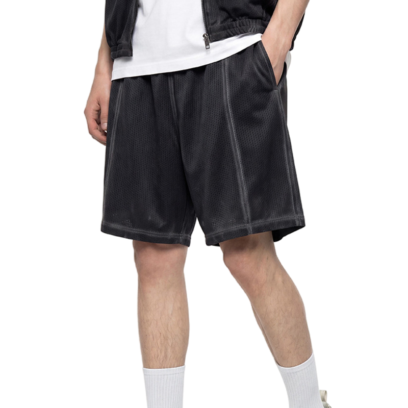 Colete Casual Vintage Solto com Zíper em Malha Respirável para Homens, Roupa Esportiva Desgastada