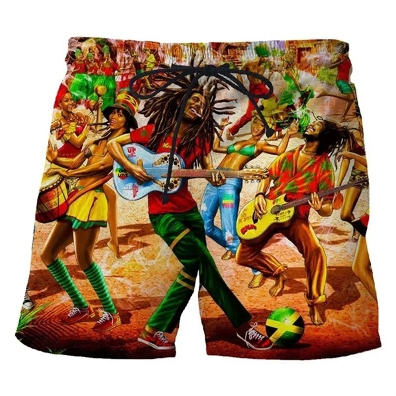 3D Calções de Praia Impressos com Padrão de Bob Marley para Homens Música Reggae Hip Hop Casual Engraçados Calções de Surf Rápido Secagem Calções de Natação para Homens