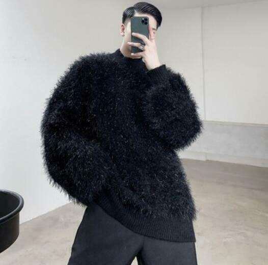 Suéteres de Pelúcia Masculinos Casuais Pulôver Elegante Malha Aumentada Solta Moda