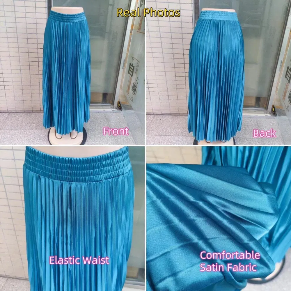Nova Saia Elegante Plissada para Mulheres, Cintura Alta, Slim, Casual, Sólida, Longa