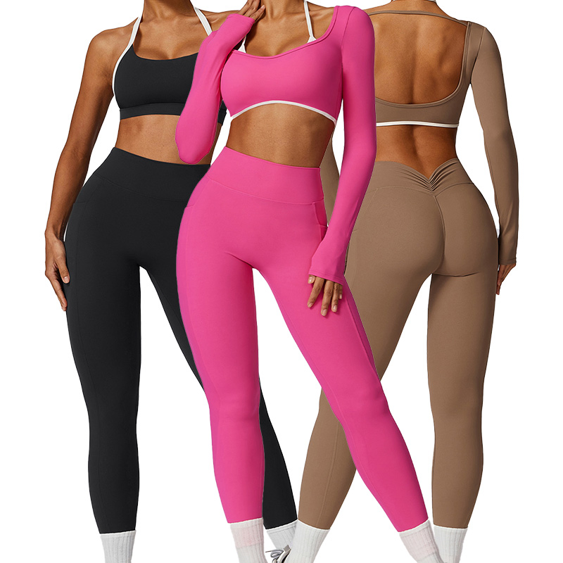 Conjunto de Roupas de Yoga de Fábrica por Atacado, Costas Bonitas, Ajuste na Cintura, Fechamento Antirrugas, Roupas de Esporte Justas e Casuais