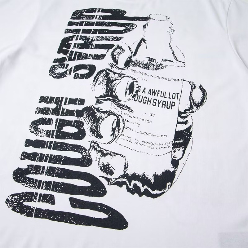 Camiseta de Algodão Masculina Oversized com Estampa do Logo "Isso é uma Quantidade Horrível de Xarope para Tosse" Moda Streetwear Hip Hop Tee Gráfica Casual