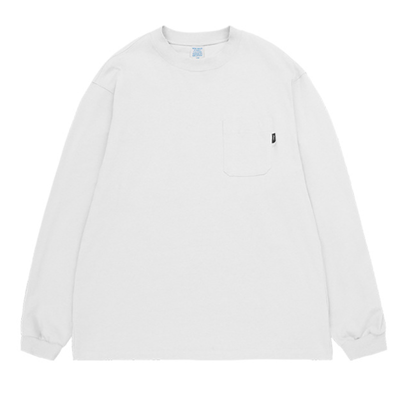 Serviço OEM 265GSM 100%Cotton Camisetas casuais de manga longa de alta qualidade em cor sólida estilo japonês com bolso para homens