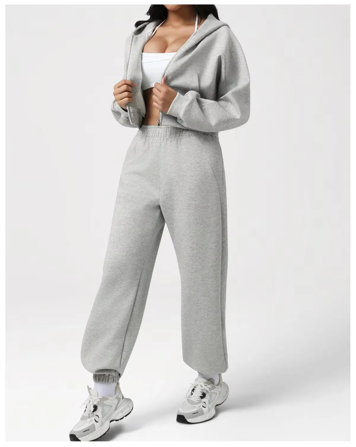 Conjunto de Fitness Feminino de Outono Inverno, Moletom Casual Solto, Jaqueta com Capuz, Calças Macias e Respiráveis, Roupa de Academia Térmica, Conjunto de Yoga Esportivo