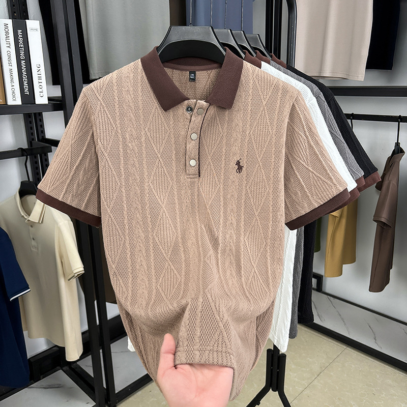 Suéter de malha de manga curta para homens, casual, respirável, malha de verão, camiseta pullover