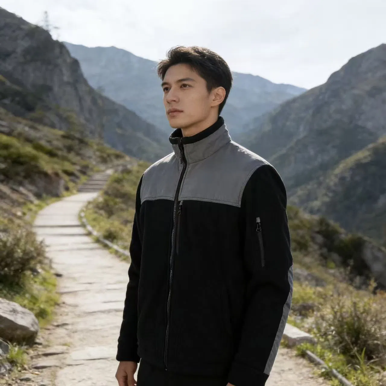 Jaqueta de Fleece Masculina para o Inverno ao Ar Livre, Roupas Casuais Personalizáveis