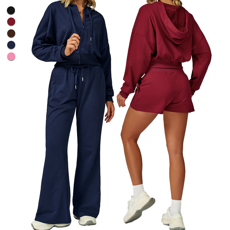 Conjunto esportivo com zíper para outono e inverno, moletom casual com capuz, solto e versátil, roupa de corrida ao ar livre para mulheres