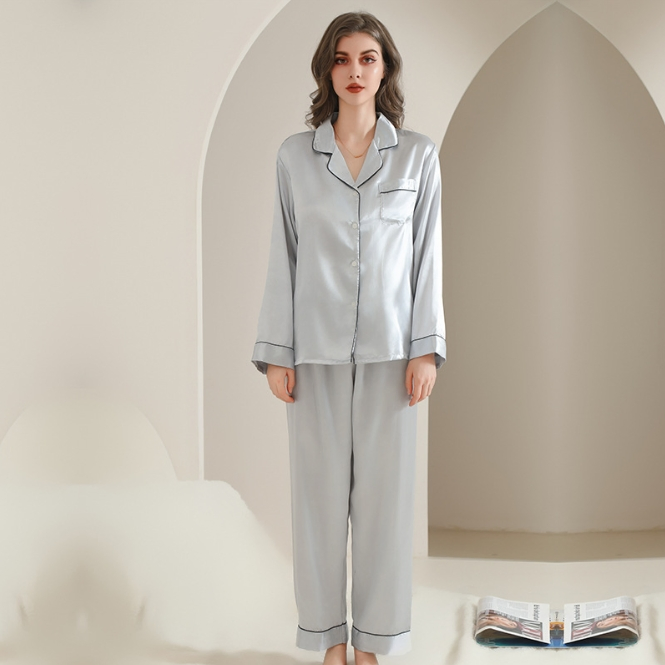 Pijamas femininos de cor sólida personalizados por atacado, sleepwear de seda sexy, roupas de lazer