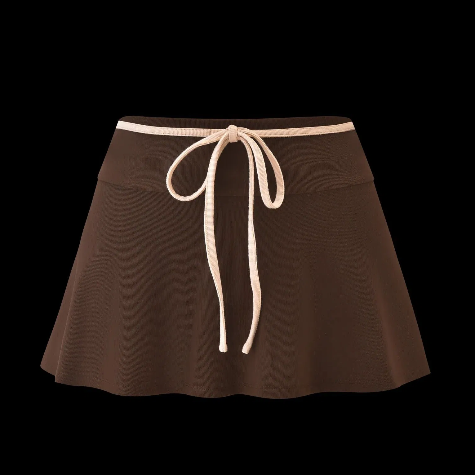 Saia Mini A-Line de Cintura Alta Marrom com Amarração para Mulheres, Moda Casual, Estilo de Verão Novo