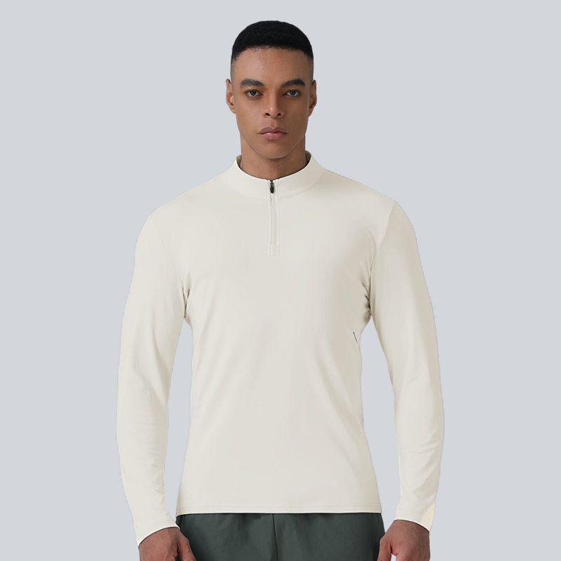 Novo Top com Gola Alta e Zíper Masculino, Roupas Casuais para Corrida e Fitness ao Ar Livre, Manga Longa Elástica e Slim