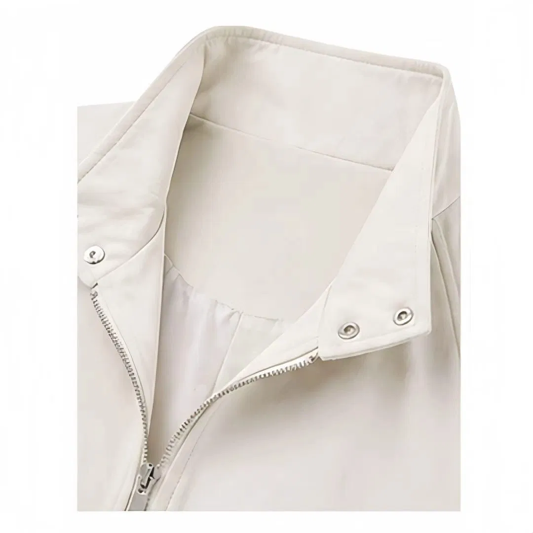 Jaqueta Bomber Unissex, Jaqueta Casual com Gola Alta e Zíper, Sobretudo Oversized Personalizável em Bege Sólido para Homens e Mulheres