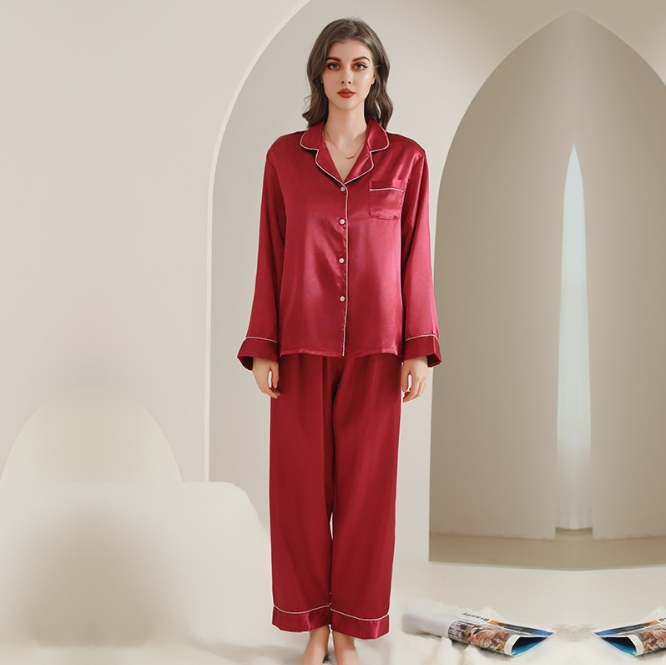 Pijamas femininos de cor sólida personalizados por atacado, sleepwear de seda sexy, roupas de lazer