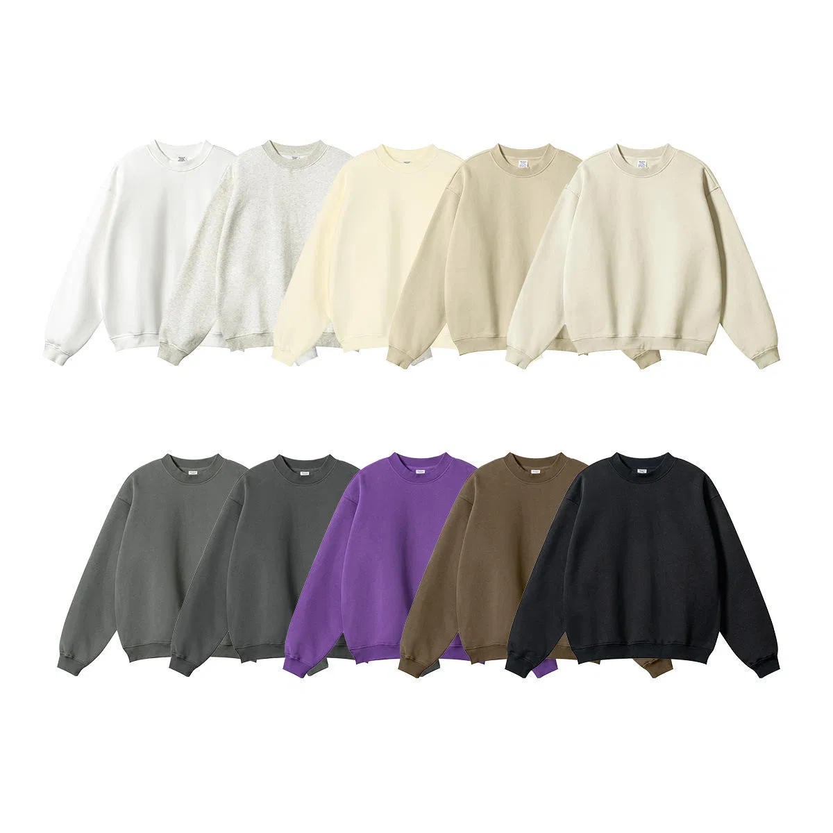2024 Outono Inverno Juventude Solto Casual 345GSM Suéter de Moletom Oversize de Algodão com Gola Redonda em Cor Sólida para Homens