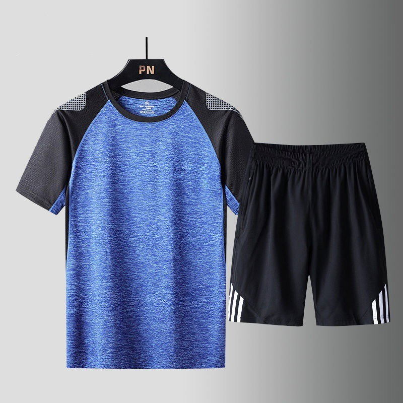 Conjunto Esportivo Casual Masculino de Verão com Camiseta de Manga Curta, Dois Peças, Roupas de Corrida