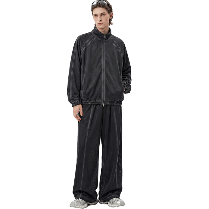 Colete Casual Vintage Solto com Zíper em Malha Respirável para Homens, Roupa Esportiva Desgastada