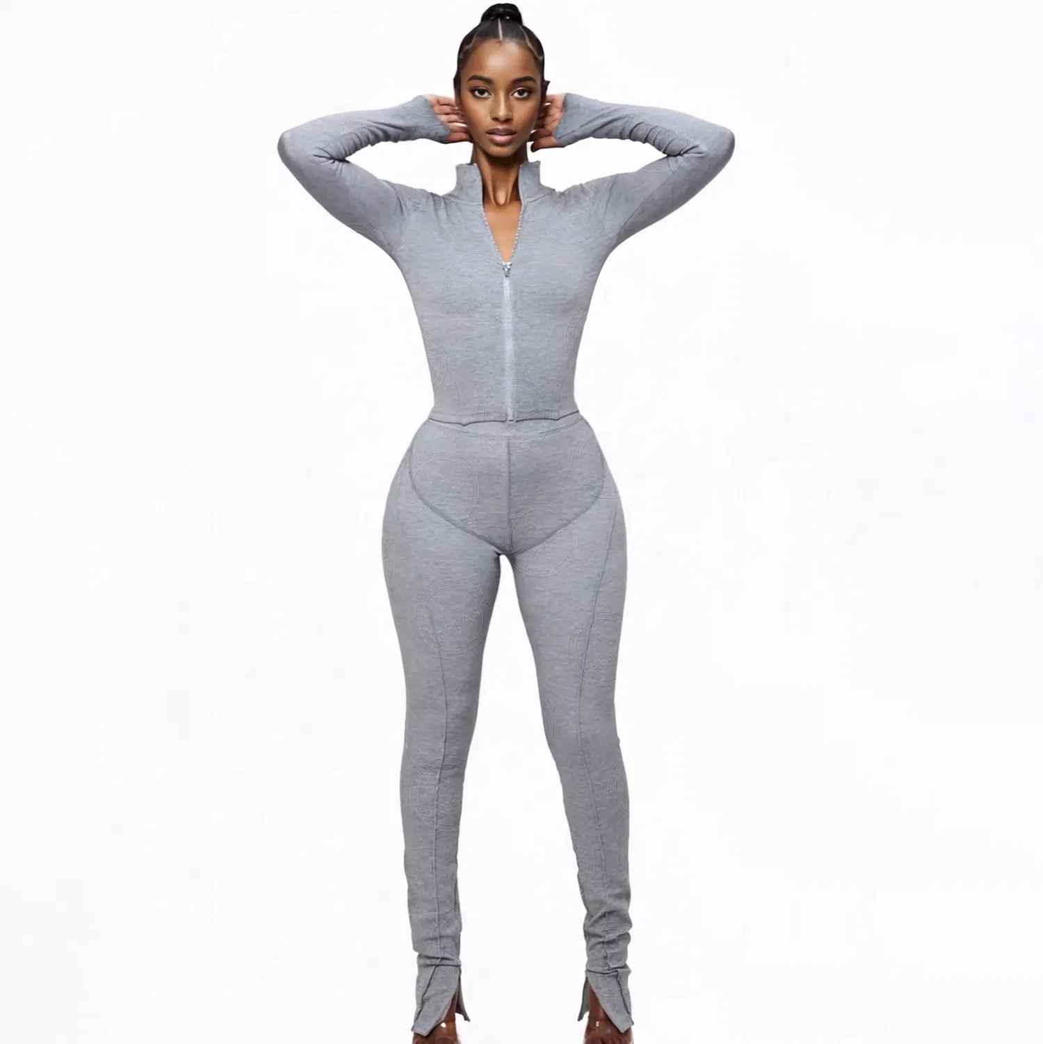Conjunto de Calças de Duas Peças com Zíper para Mulheres 2025 Nova Coleção de Primavera Roupas Femininas Conjunto de Agasalhos Casuais Longos para Lazer