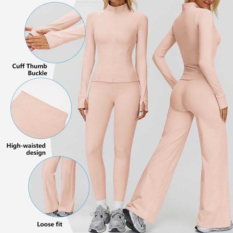 Conjunto de roupas esportivas para corrida e fitness, casual e versátil, com zíper, à prova de vento e forrado com fleece quente