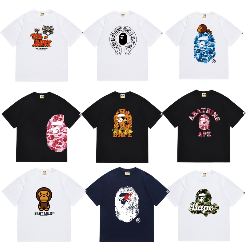 Camiseta Clássica de Algodão Bappes Casual Rua Cabeça de Macaco Camiseta Gráfica Personalizada
