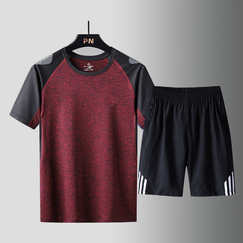 Conjunto Esportivo Casual Masculino de Verão com Camiseta de Manga Curta, Dois Peças, Roupas de Corrida