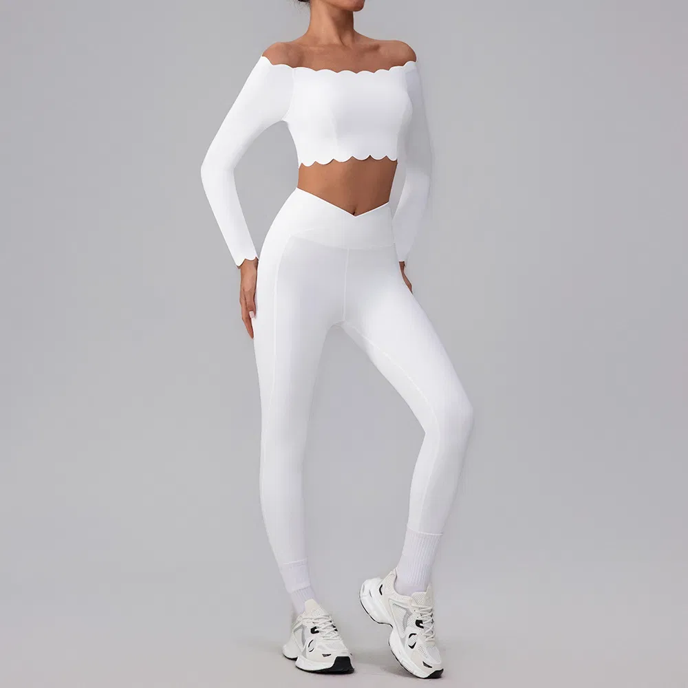 Conjunto de Camiseta de Esporte com Um Ombro para Mulheres, Top de Esporte Off-Shoulder, Roupas de Academia para Look Casual