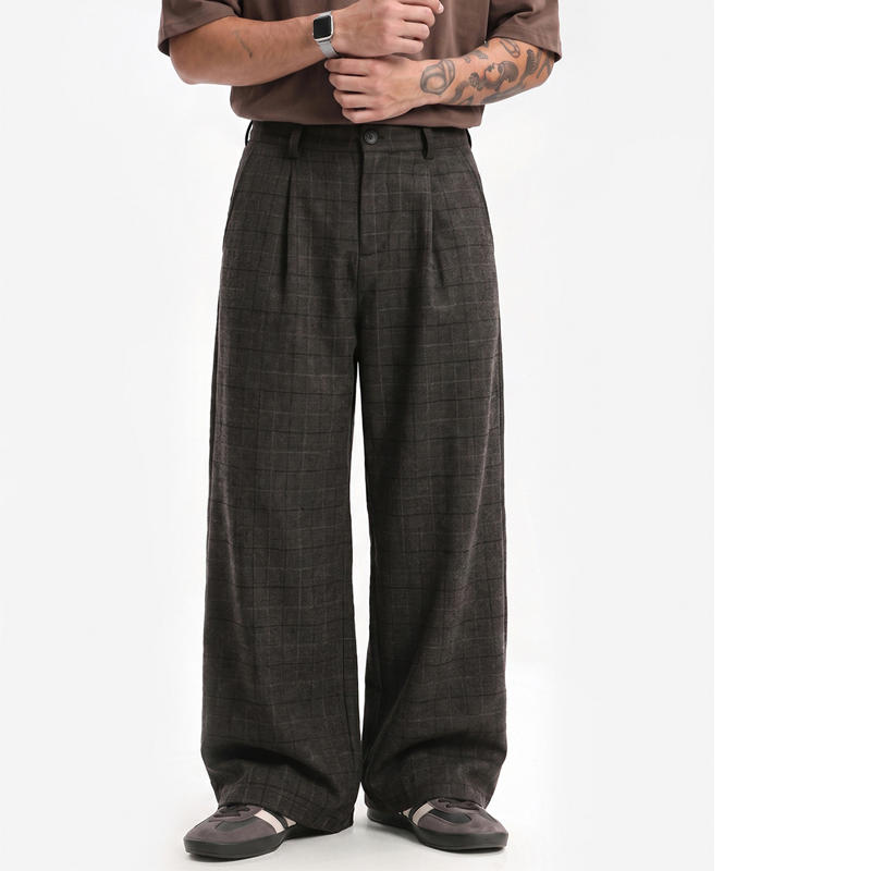 Calças Longas Casuais Largas em Herringbone de Lã para Homens Outono (CFMSW26013)