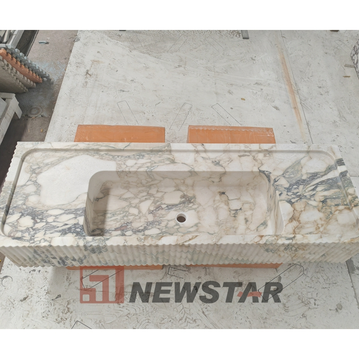 Wall Mounted Natural Calacatta Viola Marble Basin Bathroom Solid Stone Sink Vanity Sink