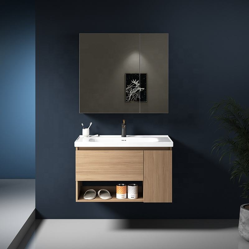 Built Multi-Functional Storage Shelf Modern Bathroom Vanity Made by Plywood Wall Mounted Bathroom Sink