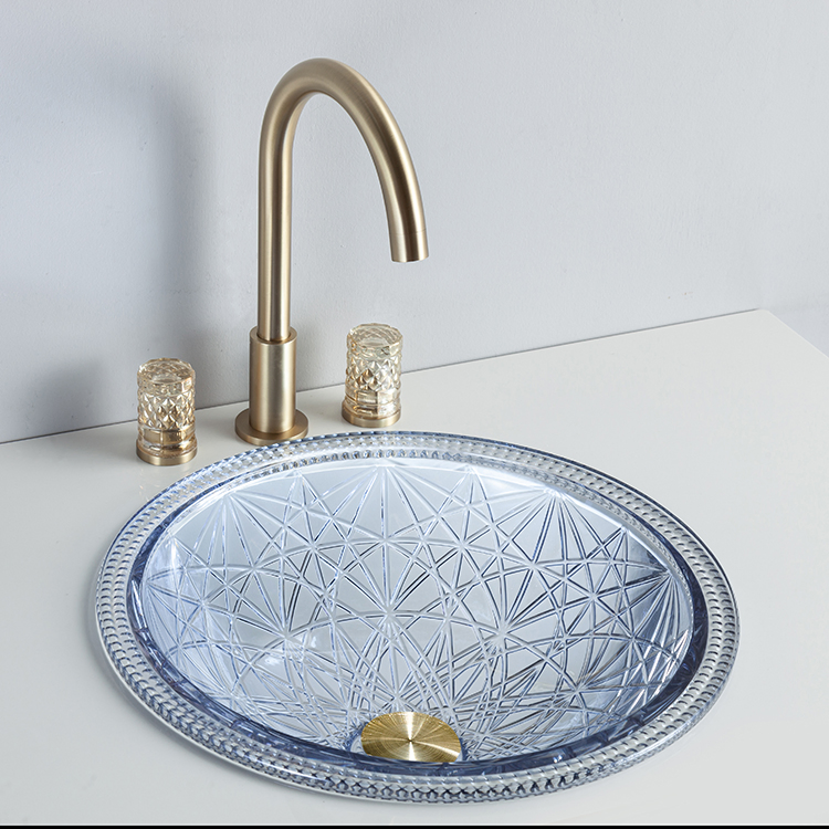 Round Crystal Vessel Tempered Glass Bowl Wash Basin Bathroom Countertop Sink