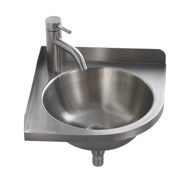 Wall Mounted Stainless Steel 304 Bathroom Wash Basin Kitchen Sink with Triangular Bracket and Top Shelf
