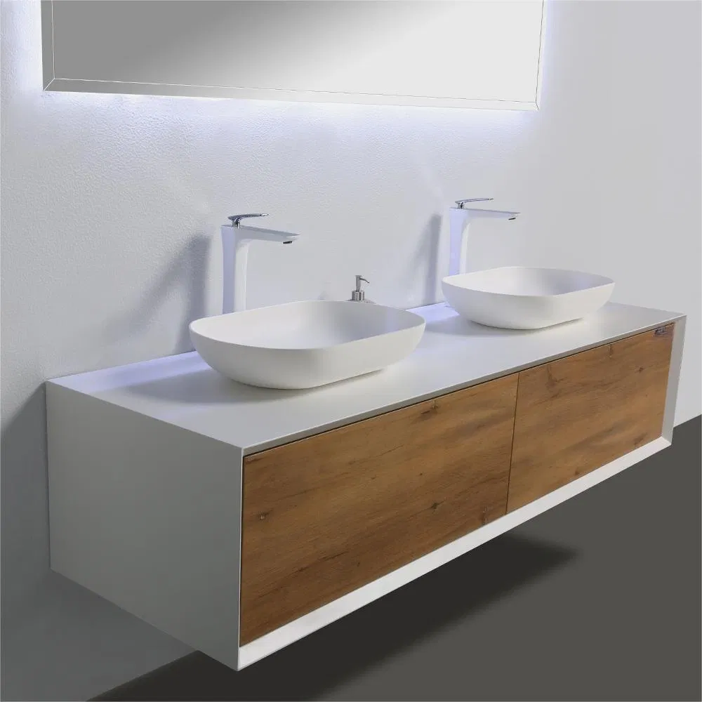 Modern 80cm Wall Mounted Bathroom Vanity Set LED Mirror Stone Basin Painted MDF 1 Drawer White Cabinet