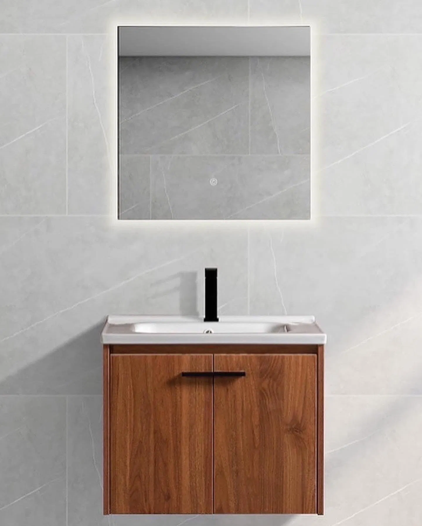 Wholesale Economic Design Wall Mounted Plywood Bathroom Cabinet Waterproof Bathroom Vanity Wash Basin Wood Sinks with LED Mirror
