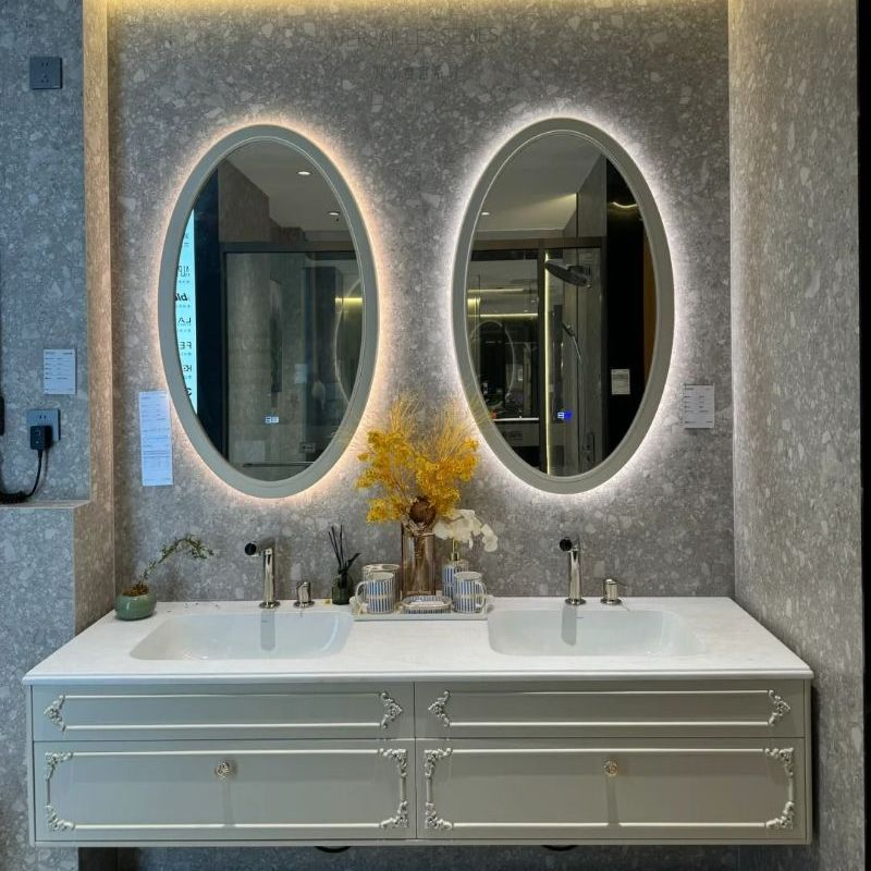 European Elegant Oak Wood Floor Standing Double Sinks Antique Bathroom Vanity Cabinet