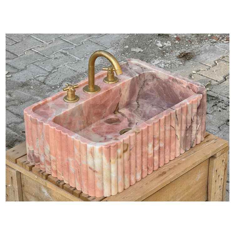 Starstone Luxury Pink Marble Bathroom Sinks Stone Hand Wash Basin Wall-Mounted Sink