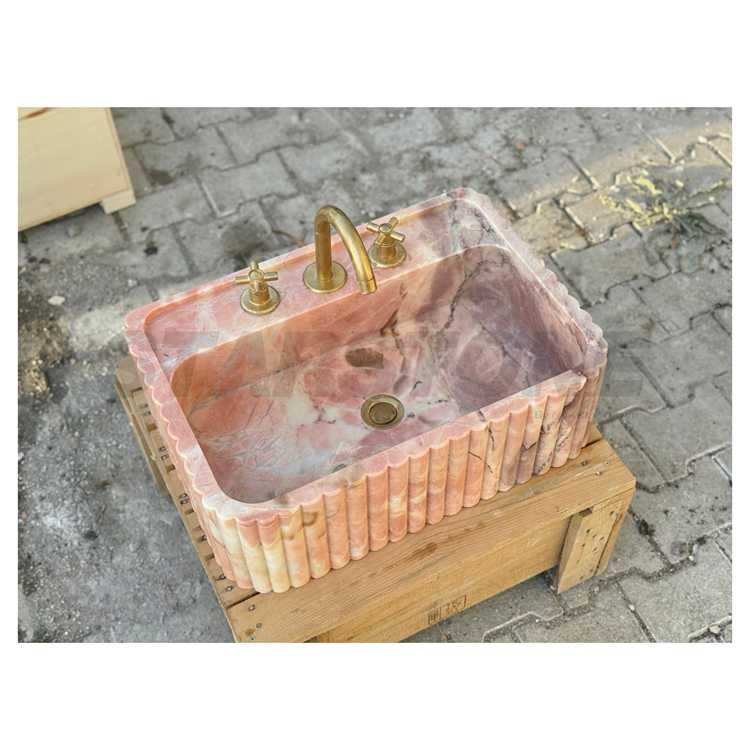 Starstone Luxury Pink Marble Bathroom Sinks Stone Hand Wash Basin Wall-Mounted Sink