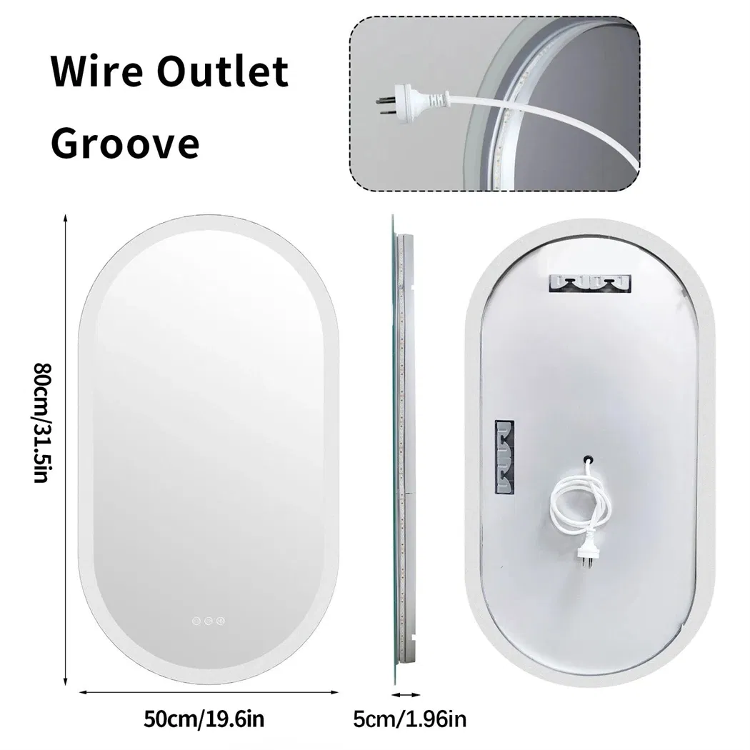 Oval LED Bathroom Mirror Smart Mirrors Dimmable 3 Colors Anti-Fog Light Memory IP65 CRI95 Large Wall Mounted Mirror