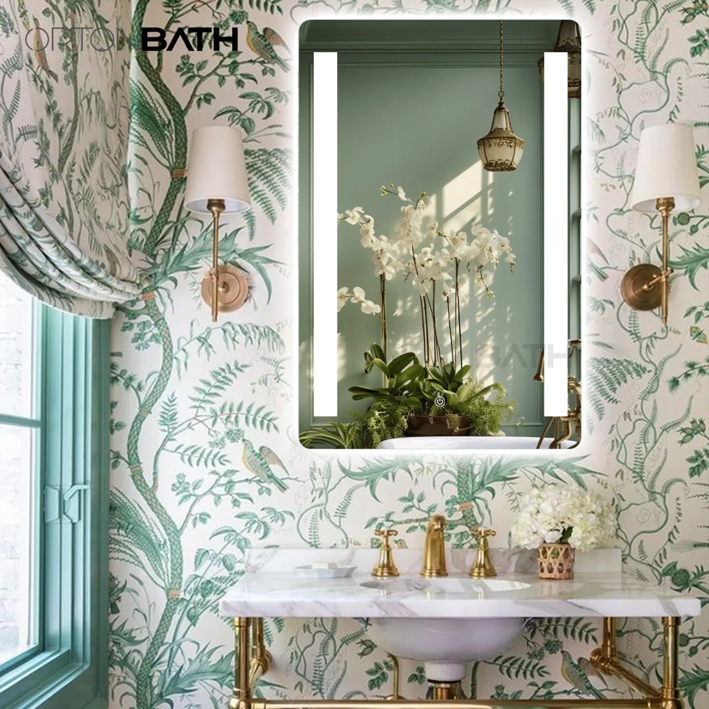 Ortonbath Two LED Strips LED Bathroom Mirror Anti Fog, Dimmable Touch Button Slim 90 CRI Waterproof IP44, Both Vertical and Horizontal Wall Mounted Mirror